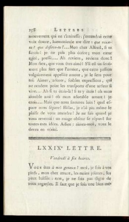 LXXIXe Lettre. Vendredi à six heures.