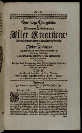 Das ewige Evangelium Der Allgemeinen Wiederbringung Aller Creaturen [...]