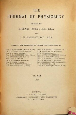 The journal of physiology. 21. 1897