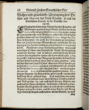 Wahre und gründliche Ubersetzung des Befehls und Decrets des Groß-Türcken/ so auß der Türckischen Sprach in die Teutsche verändert.