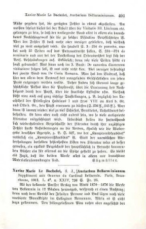 491-493 [Rezension] Bellarmino, Roberto, Auctarium Bellarminianum