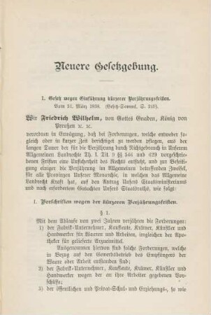 Neuere Gesetzgebung