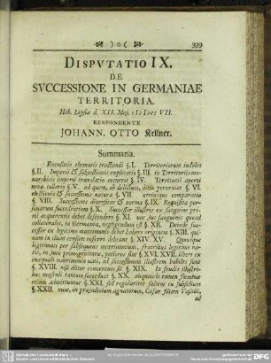 Disputatio IX. De Successione In Germaniae Territoria