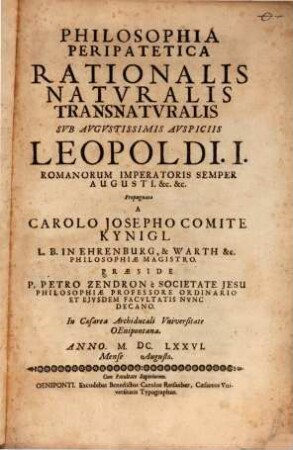 Philosophia Peripatetica Rationalis Natvralis Transnatvralis