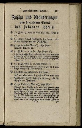Zusätze und Abänderungen zum dreyzehnten Capitel des siebenten Theils.