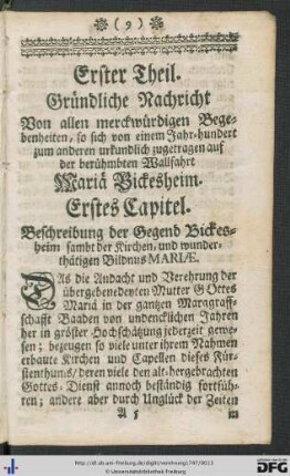 Erster Theil. Gründliche Nachricht von allen merckwürdigen Begebenheiten, so sich von einem Jahr-hundert zum anderen urkundlich zugetragen auf der berühmbten Wallfahrt.
