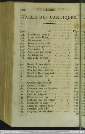 Table Des Cantiques