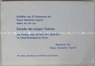 Einladung zu einer Kulturveranstaltung für die Delegierten des IX. Parlaments der FDJ