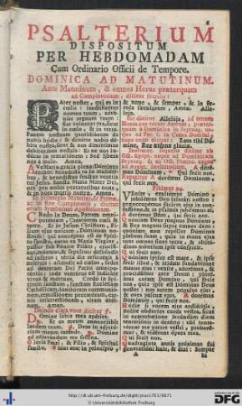 Psalterium Dispositum Per Hebdomadam Cum Ordinario Officii de Tempore.