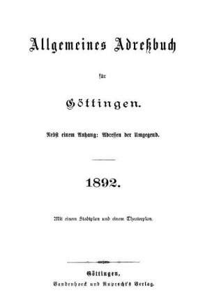 1892: Allgemeines Adressbuch für Göttingen