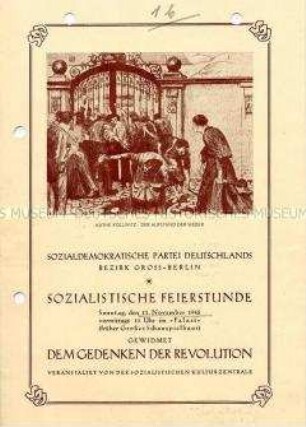 Programm einer "Sozialistischen Feierstunde" der SPD zum Gedenken der Revolution