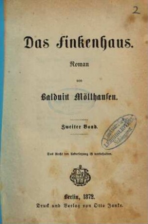 Das Finkenhaus : Roman, 2. Band