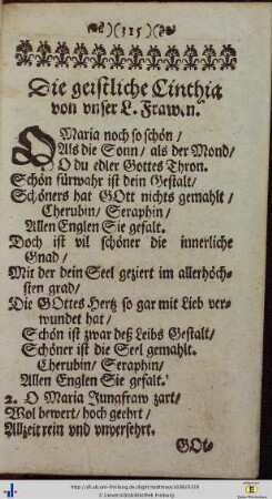 Die geistliche Cinthia von unser L. Frawen.