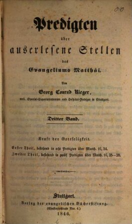 Predigten über auserlesene Stellen des Evangeliums Matthäi. 3