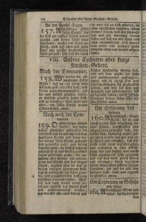 VIII. Andere Collecten oder kurze Kirchen-Gebete.