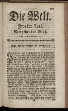 Vierzehendes Blat. Erfurt, den 6. Octobr. 1753.