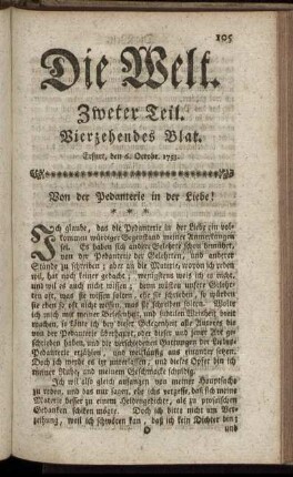 Vierzehendes Blat. Erfurt, den 6. Octobr. 1753.