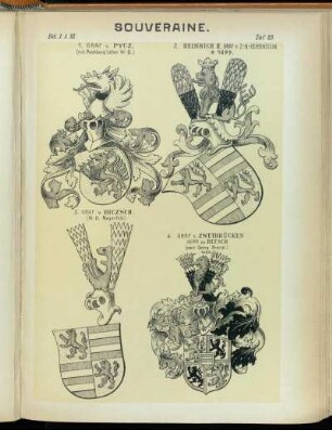 Taf. 83. 1. Graf v. Pycz. (n.d. Puchberg'schen W.-B.) - 2. Heinrich II. Graf v. Z.-B.-Ochsenstein +1499. - 3. Graf v. Biczsch. (W.-B. Mayerfels) - 4. Graf v. Zweibrücken Herr zu Bitsch (nach Georg Brentel.) 1584