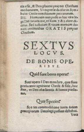 Sextvs Locvs. De Bonis Operibvs.
