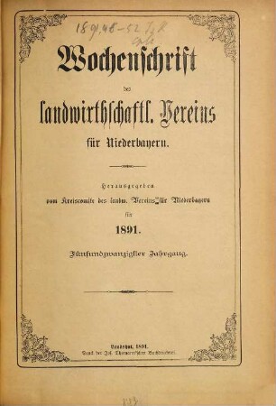 Wochenschrift des Landw. Vereins für Niederbayern. 25. 1891