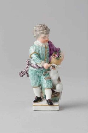 Knabe mit Blumenkorb und Hund