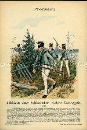 Uniformdarstellung, Gemeine der Schlesischen Schützen-Kompanie, Königreich Preußen, 1807.