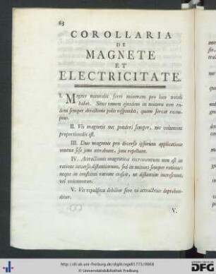 Corollaria De Magnete Et Electricitate.