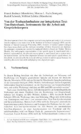 Von der Tonbandaufnahme zur integrierten Text-Ton-Datenbank. Instrumente für die Arbeit mit Gesprächskorpora