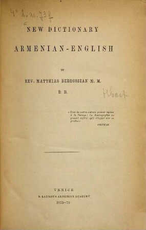 New dictionary Armenian-English