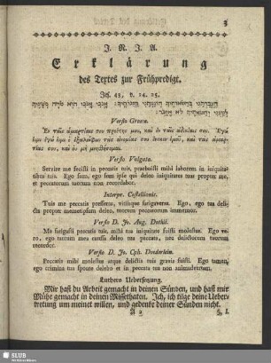 Erklärung des Textes zur Frühpredigt. Jes. 43, V. 24. 25.