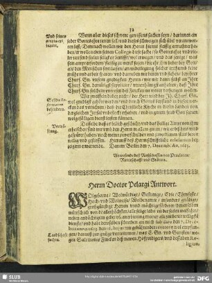 Herrn Doctor Pelargi Antwort