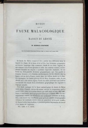 Notes sur La Faune Malacologique Du Bassin Du Rhone