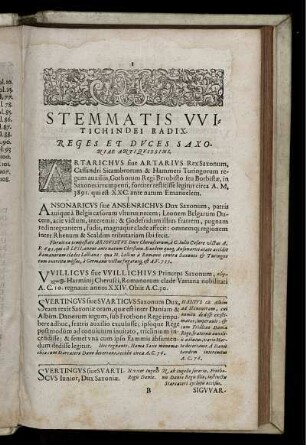 Stemmatis vvitichindei radix. Reges et dvces Saxoniae antiqvissimi