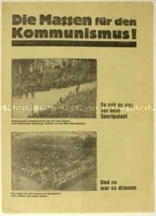 Flugblatt der KPD zur SPD-Veranstaltung im Berliner Sportpalast am 14. September 1931 mit Reden von Franz Künstler und Heinz Neumann