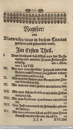 Register/oder Blatweiser/was in diesem Tractat gelehret und gehandelt wird.
