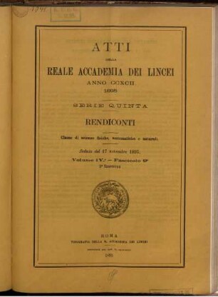 Seduta del 17 novembre 1895. Volume IV. - Fascicolo 9.