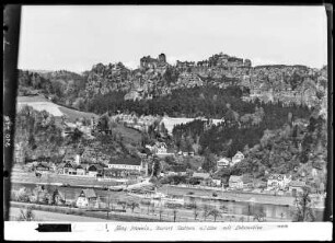 Sächsische Schweiz, Kurort Rathen an der Elbe mit Lokomotive-Felsen