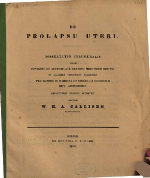 De prolapsu uteri : Diss. inaug.