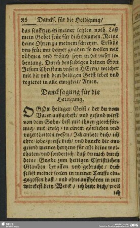 Dancksagung für die Heiligung