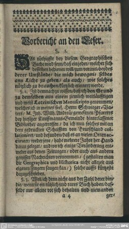 Vorbericht an den Leser