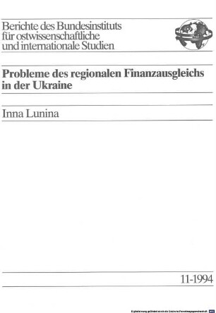 Probleme des regionalen Finanzausgleichs in der Ukraine