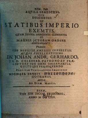 Rom. imp. aquila senescens, sive discursus de statibus imperio exemtis
