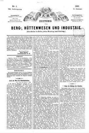 Der Berggeist : Zeitung für Berg-, Hüttenwesen u. Industrie, 7. 1862