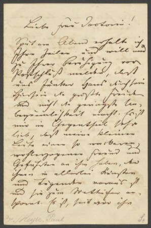 Autographensammlung von Paul Heyse - BSB Autogr. Heyse, Paul, II. Lingg, .... Brief von Paul Heyse an Frau Lingg - BSB Autogr. Heyse, Paul II. Lingg, ...