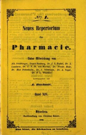 Neues Repertorium für Pharmacie. 14. 1865