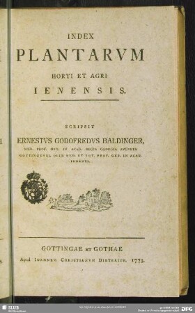Index Plantarum Horti Et Agri Ienensis