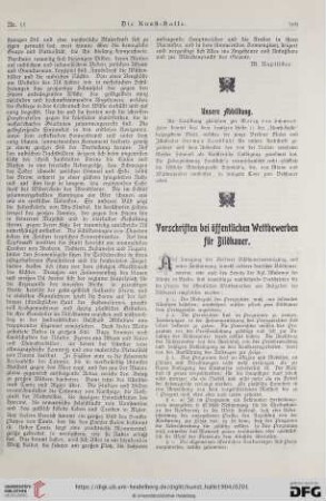 Vorschriften bei öffentlichen Wettbewerben für Bildhauer
