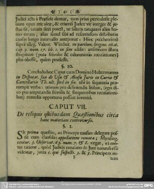 Caput VII. De reliquis quibusdam Quaestionibus circa hanc materiam controversis
