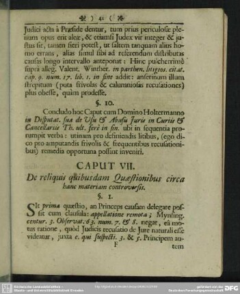 Caput VII. De reliquis quibusdam Quaestionibus circa hanc materiam controversis