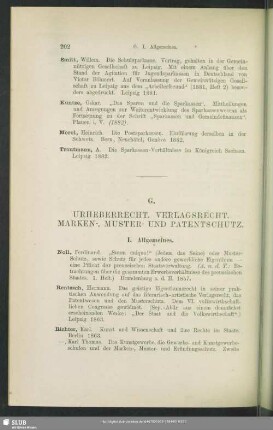 G. Urheberrecht. Verlagsrecht. Marken-, Muster- Und Patentschutz